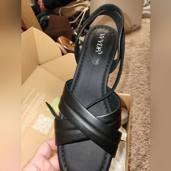 Classic Black Crisscross Block Heel Sandal by Wydr. Ideal For Wide Feet! - Picture 3 of 6